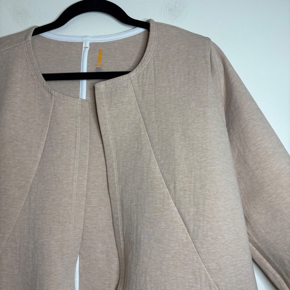 Lucy Womens Open Front Cardigan Jacket Tan Oatmeal Heather Longline Pockets M - Picture 2 of 6